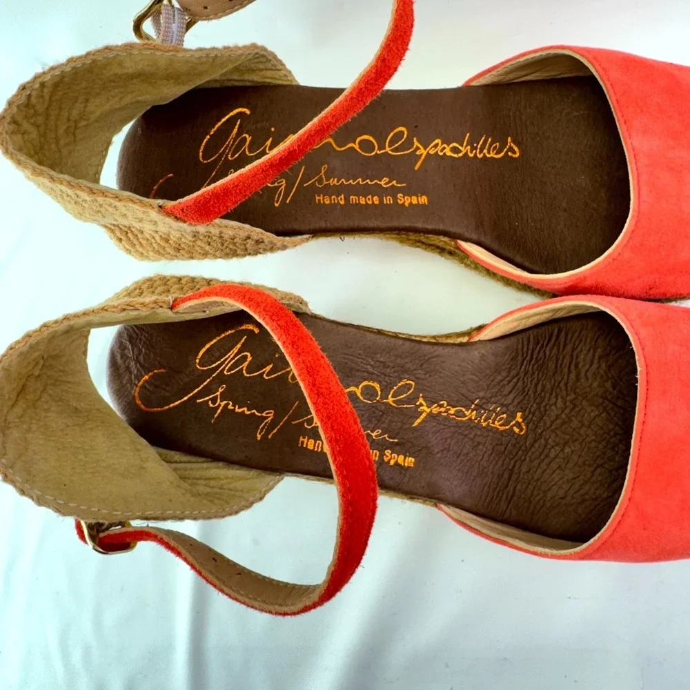 Gaimo Espadrilles Wedge Sandals Womens Size 38 Coral Suede Slingback Ankle Strap
